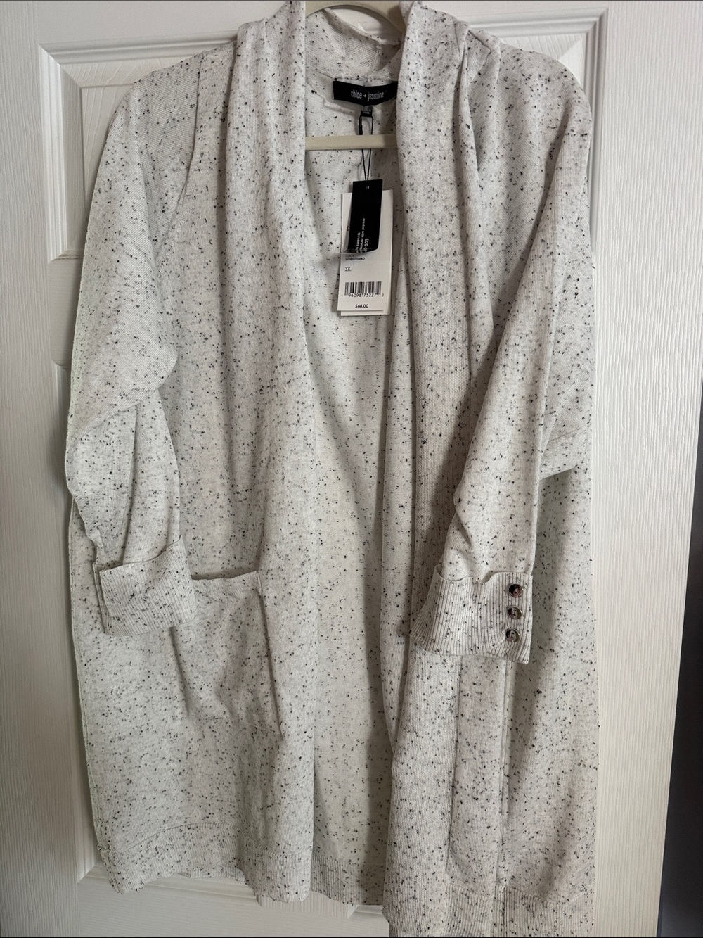 Chloe & Jasmine long Speckled Ivory-Black Open Cardigan nwt 3X eco conscious 063